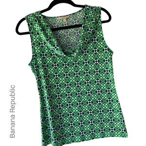 BANANA REPUBLIC | NWOT | SLEEVELESS COWL NECK TOP BLOUSE NAVY & GREEN | SMALL